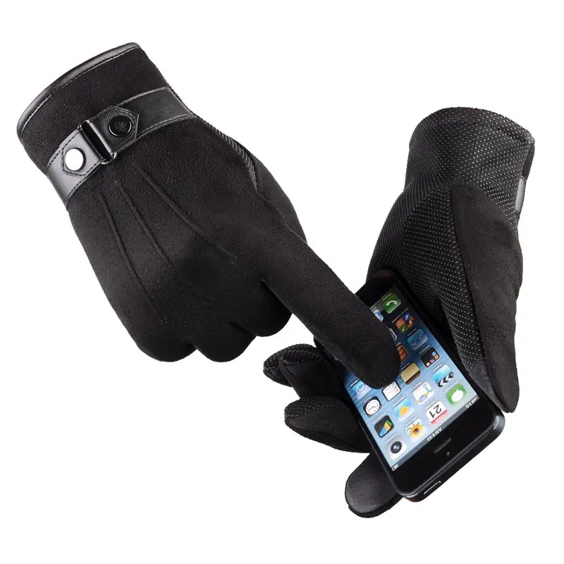 Men Suede Non-Fleece Touch Screen Gloves Winter Thickened Warmth Riding Driving Leisure Cotton Gloves
