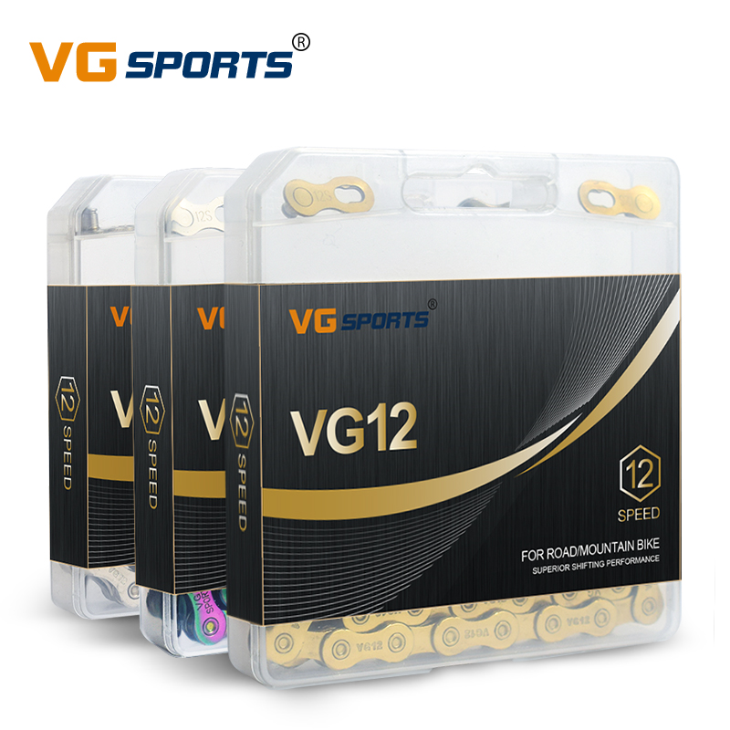 Сверхлегкая велосипедная цепь VG Sports, велосипедная цепь на 12 Скоростей, 126 звеньев, серебряная Радужная титановая цепь для горного и дорожного велосипеда
