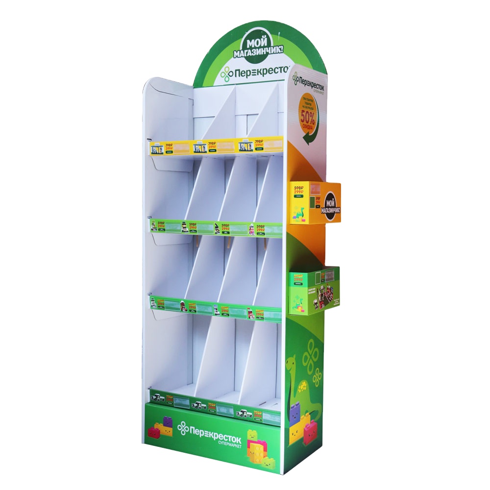 High quality fruit vegetable display stand grocery store heavy duty corrugated paper drinks retail display racks shelves
