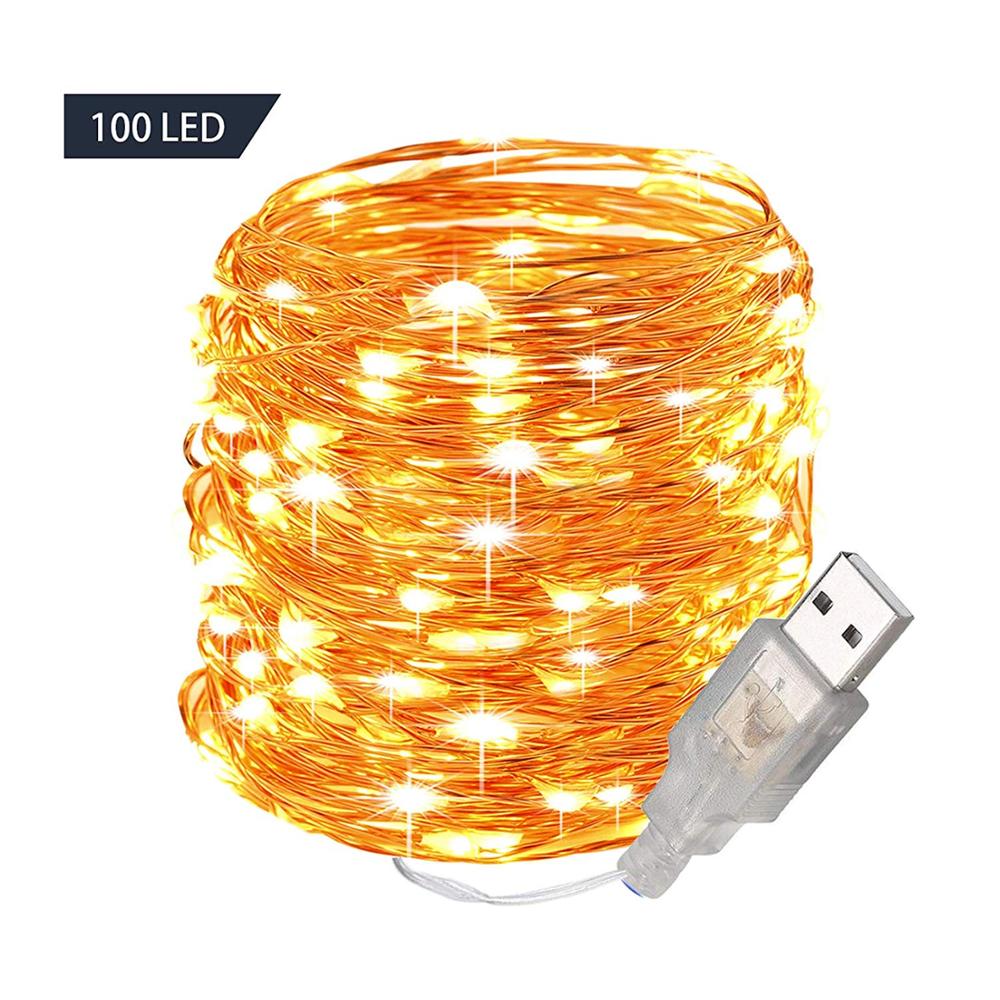 Copper String Lights Usb 100 Led 33 ft Waterproof Copper Wire Fairy Lights for Indoor Bedroom Festival Christmas Wedding Party