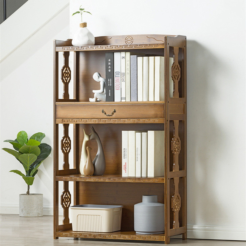 healthy bamboo partition shelf simple floor retro carved durable dormitory children combination cabinet drawer design bookshelf