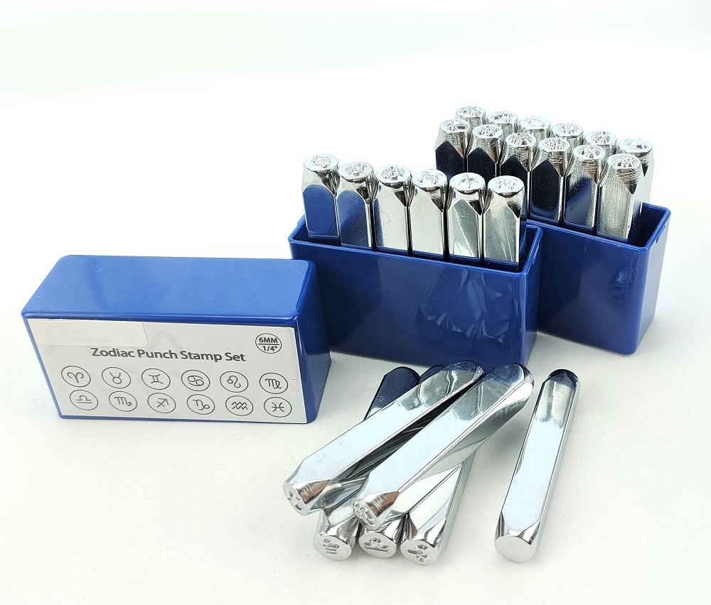 6mm 1/4" 12 Pieces New design Zodiac Stamp Punch Set, Zodiac Punch Stamp for punching on the jewelry tools