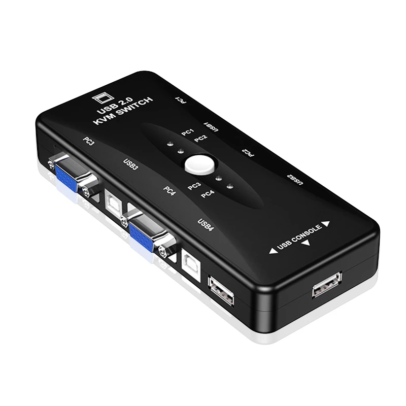 KVM переключатель коробки 4 порта ПК МОНИТОР коробка переключателей с USB VGA кабели для компьютера/клавиатуры и мыши, подключи и играй