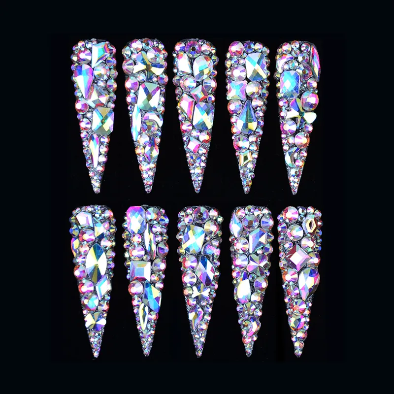 Wholesale Artificial Fingernails Ballerina Fake Nail French Fakenail Crystal Press On Nails With Rhinestones Faux Ongles