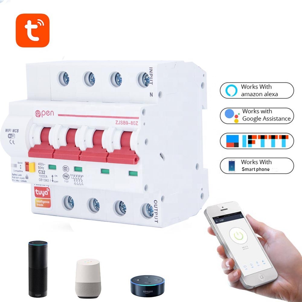 Смарт-выключатель Tuya (smart life) 4P с поддержкой Wi-Fi и защитой от короткого замыкания