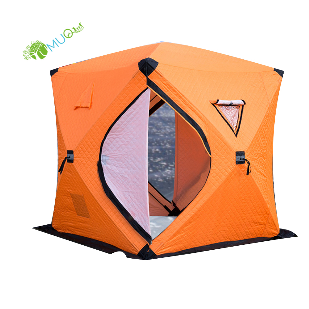 YumuQ 7.2' x 7.2' x 7' Quilted 3-4 Person Winter Ice Fishing Shelter  Waterproof and Windproof Ice Fishing Tent with Bag