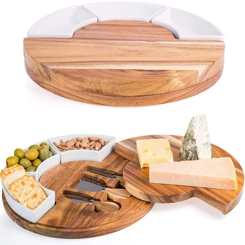 Custom EU & US best selling wood acacia bamboo  Cheese Board Set Charcuterie and Cheese Serving platter