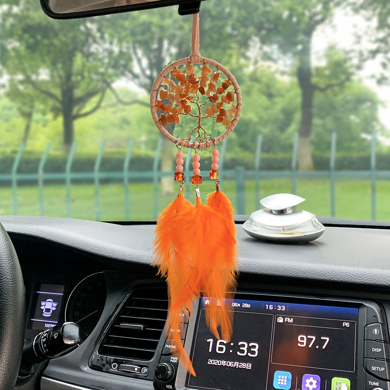 Tree Of Life Chakra Healing Stone feather Pendant Hanging For Home Window Decor Spiritual Gift Wall car hanging decoration