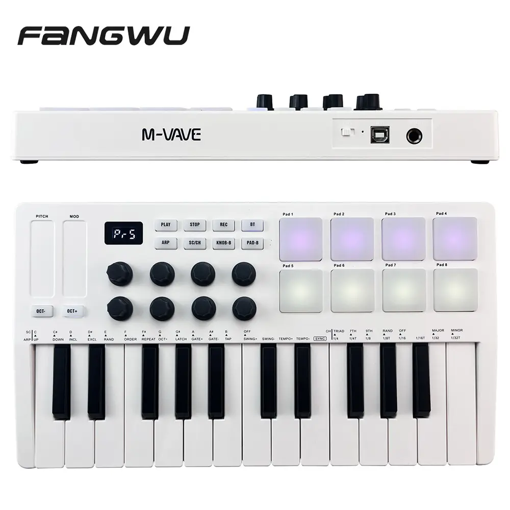 Professional Mini 25 Midi Keyboard Controller With 8 Rgb Backlit Drum Pads 8 Knobs
