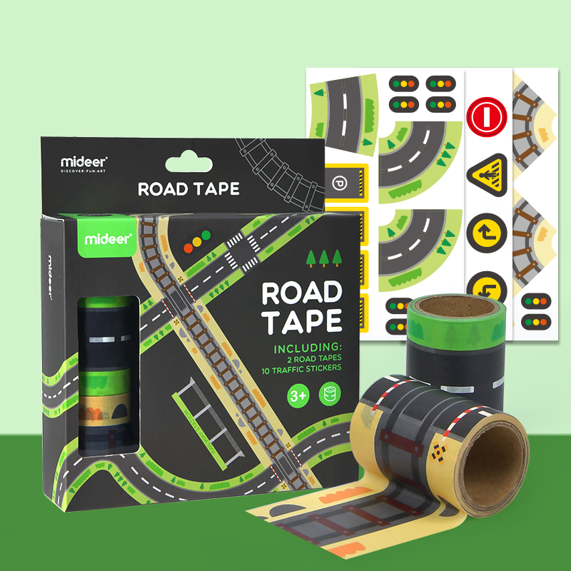 Mideer Stickers Colorful Road Tape A Private Traffic Park For Kids 105Pieces Of Traffic Stickers A Must-Have For Car Fans MD4103