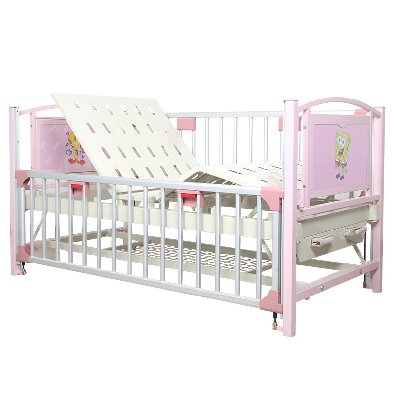 Full length steel side rail up and down 2 crank pediatric furniture kids children hospital bed with mattress