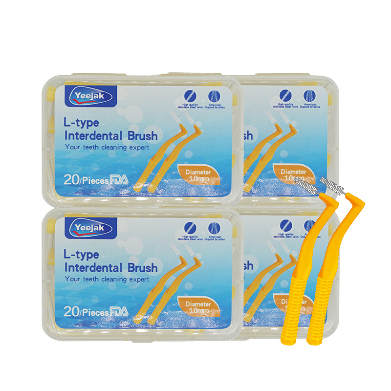 Good Quality Toothbrushes Angle Brushes Yellow Long Length Wire Toothpicks Private Label Reusable Interdental Brush 80pcs 1.0mm