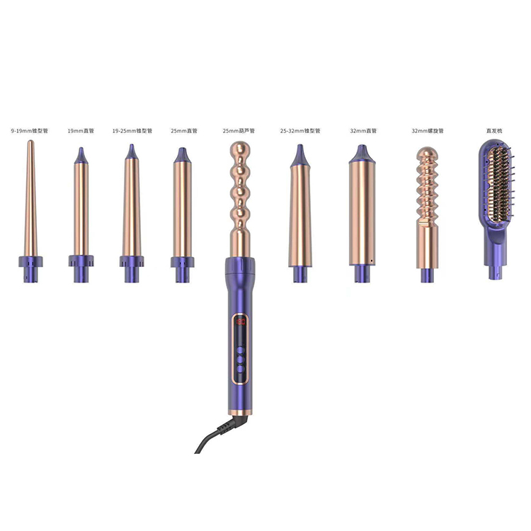 7 in 1 Interchangeable Seven Barrel Professional Portable Fast Heating PTC LCD Display Curling Iron Hair Curling Wand Tong Set