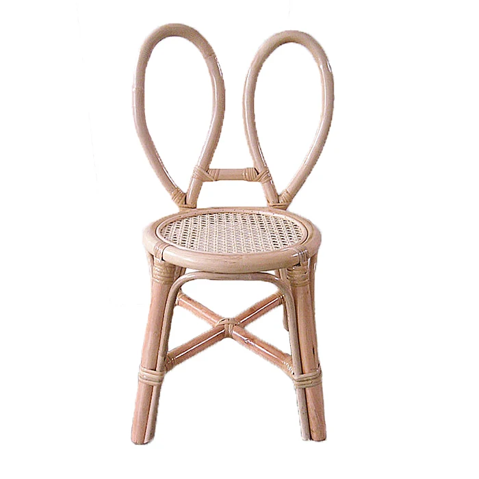 Contemporary style natural rattan makes cute rabbit ear back child cane dining chair