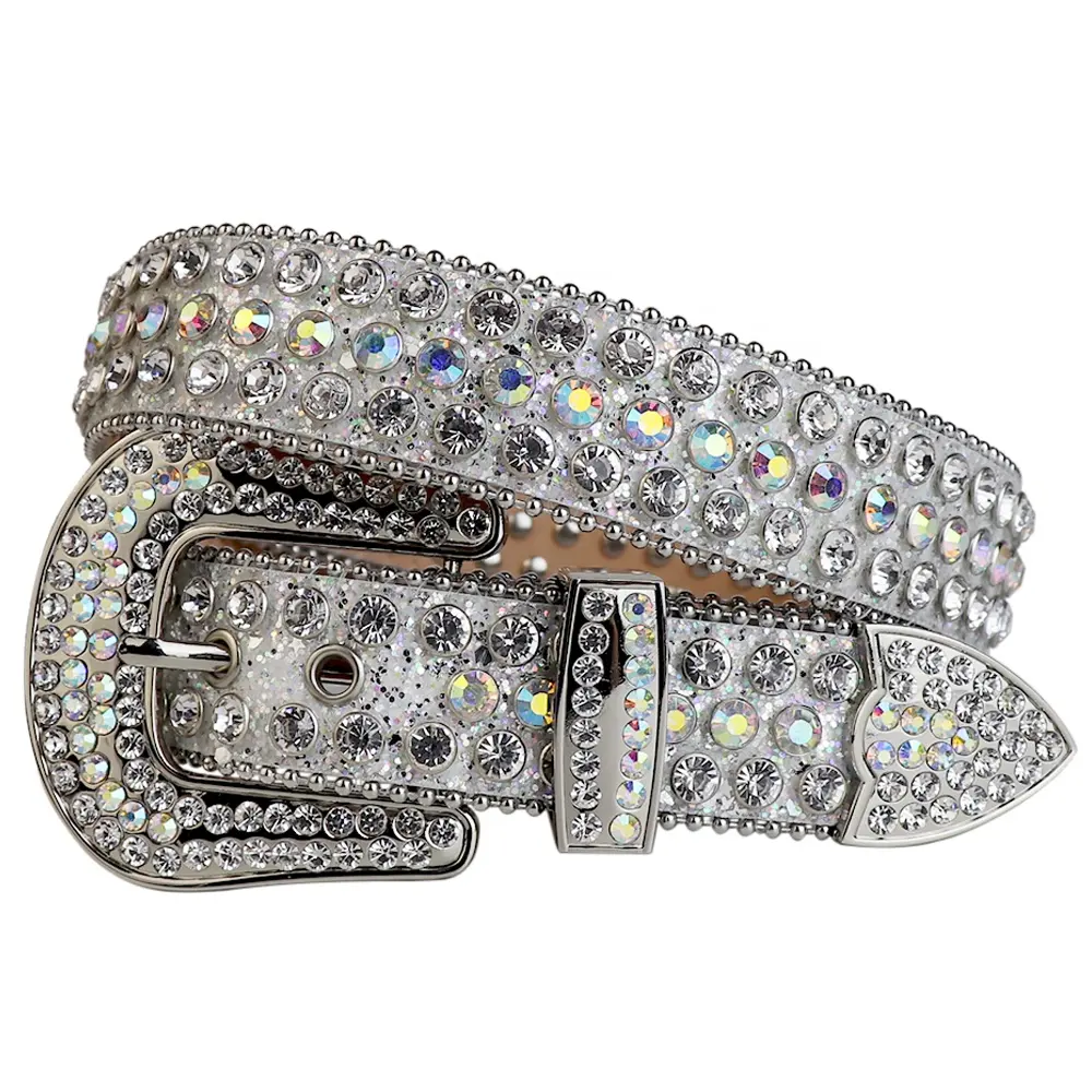 Colorful glitter studded crystal belt for men and women branded luxury bling cowboy cowgirl rhinestone belt adjustable length