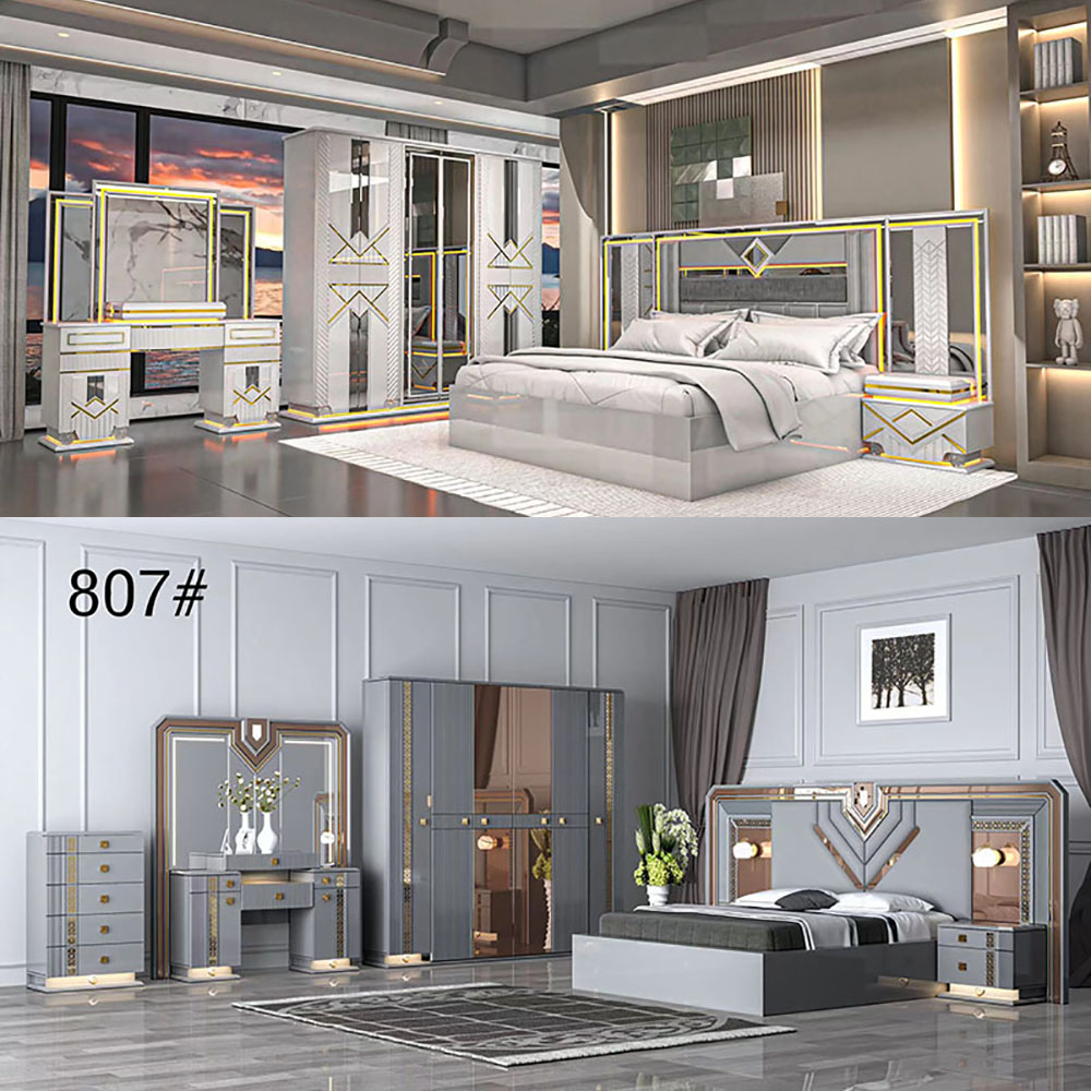 Luxury Queen Size King MDF Modern Bedroom Furniture Set Meuble De Chambre A Coucher High Glossy 6 Doors Wardrobe Bedroom set