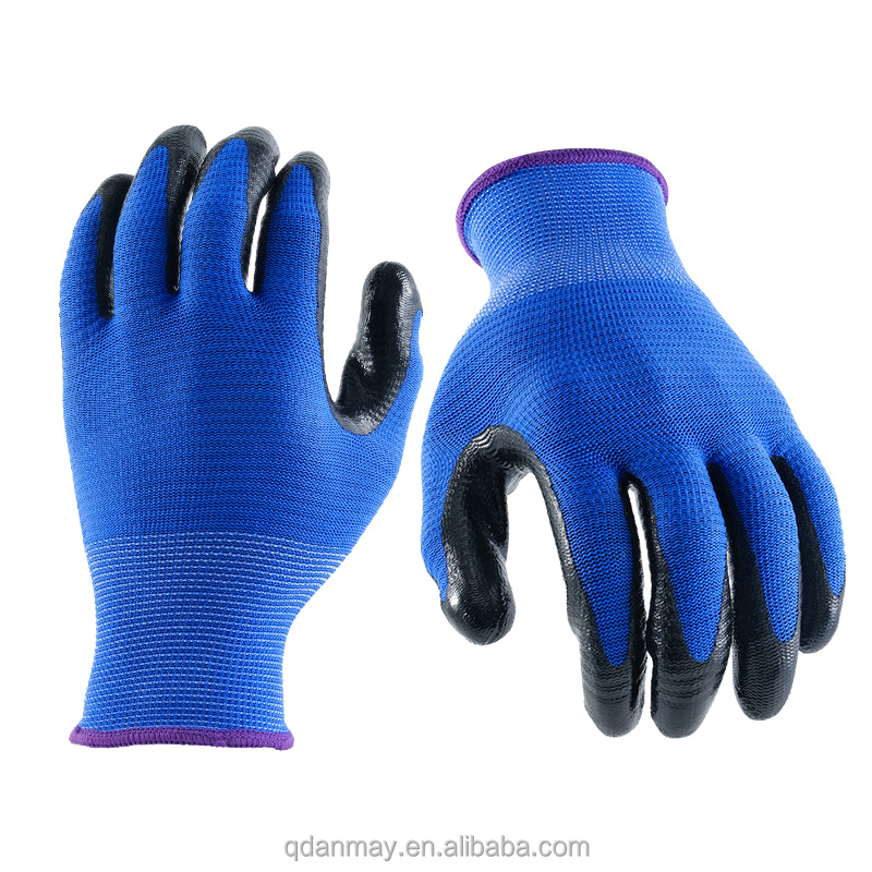 Industrial Custom 13 Gauge Zebra Print Guantes de Nitrilo Work Safety Gloves Nitrile Smooth Cheap Hand Gloves