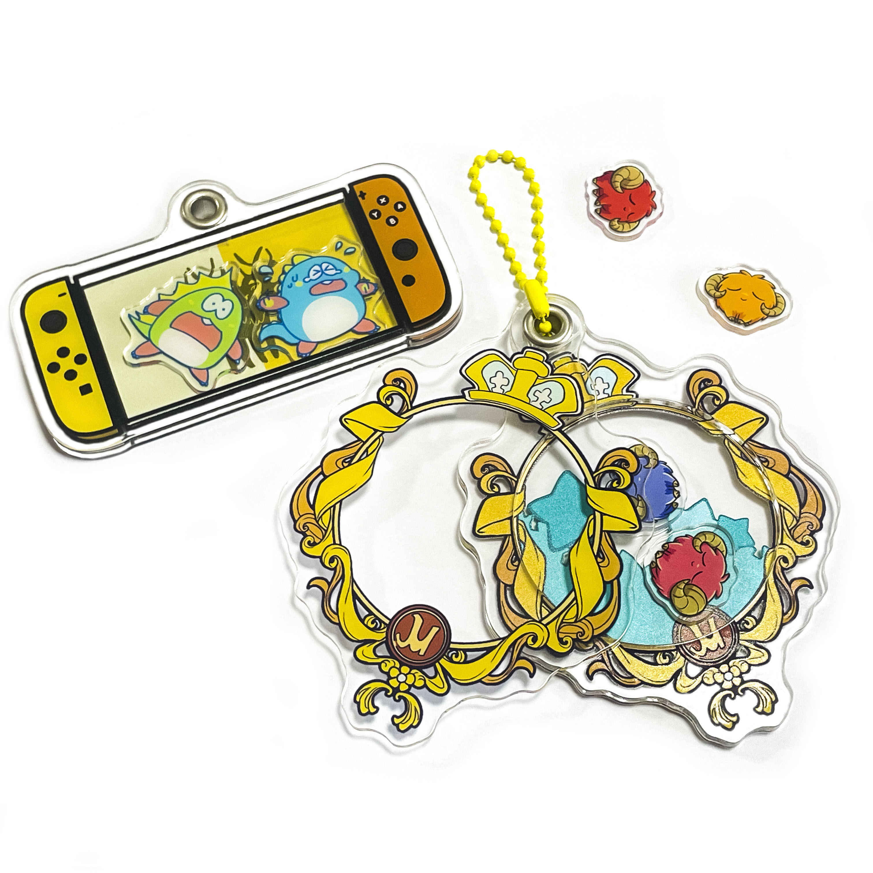 Kuien Hot Sale Custom Printed Acrylic Design Acrylic Rivet Shaker Charms Plastic Key Chains Anime Shaker Keychain Charms