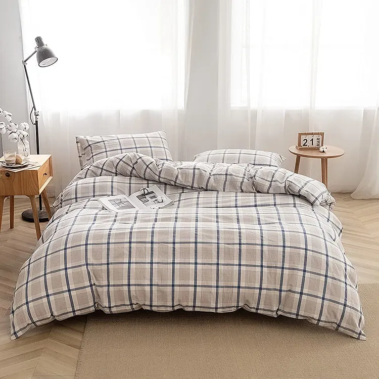 Home Textile Grid Pattern Pillow Case Luxury Bedding Sets 100% Cotton Duvet Cover Bedding Set