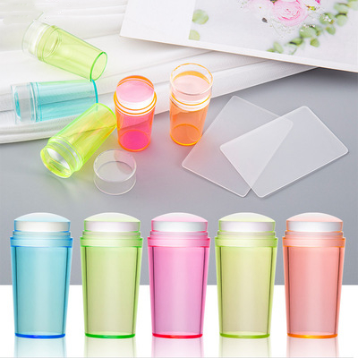 NSP40 Nail Art Designs Candy Seal Stamp Transparent Silicone Template Stamp with Cover Nail Stamper Scraper Tool For Manicure