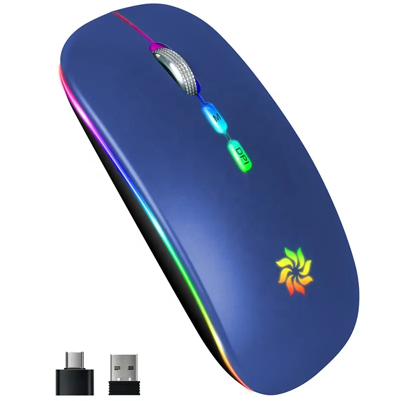 1600DPI Ultra Slim Led Light Wireless Rechargeable Mouse Computer 2.4G BT Wireless Mouse
