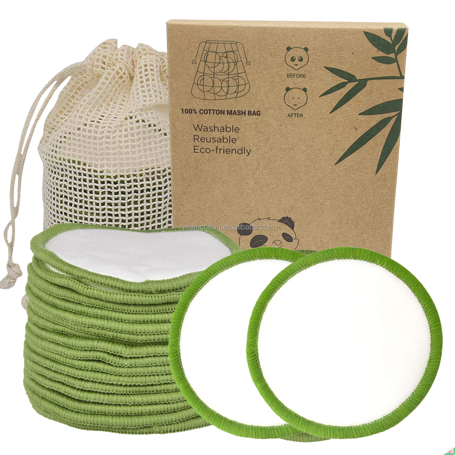 Многоразовые тампоны для снятия макияжа Greencotton, органические бамбуковые ватные тампоны для снятия макияжа без отходов