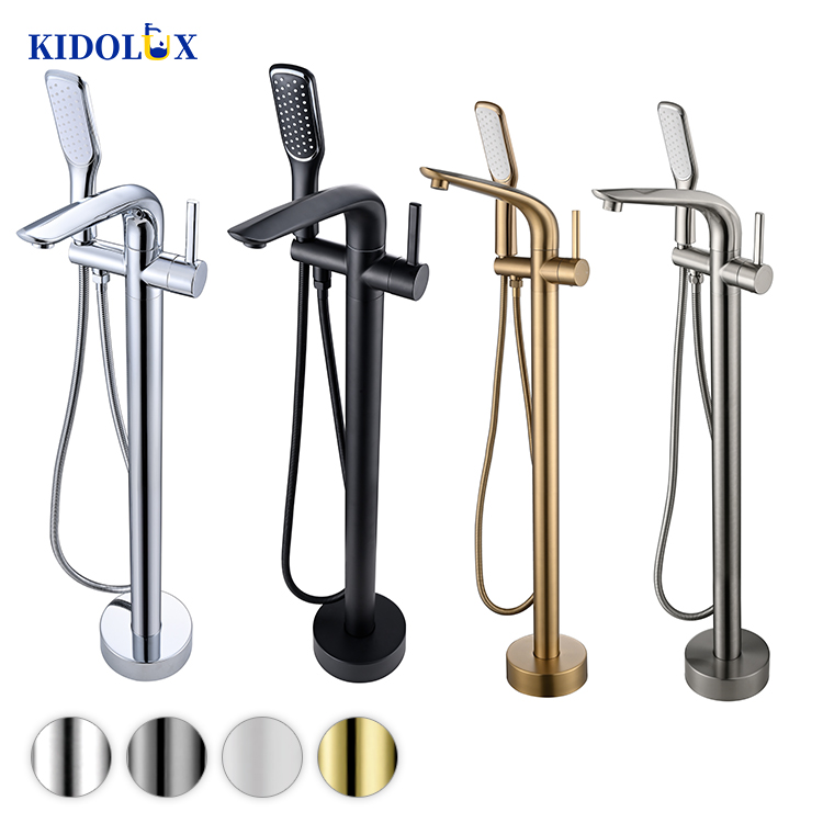 Kidolux Floor Standing Waterfall Bathtub Faucet Set Shower Bath Mixer Tap Free Standing Hot Cold Bathroom Tap Thermostatic