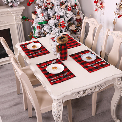 2021 New Red and Black Plaid Table Mat Knife And Fork Mat Christmas Day Restaurant Decoration