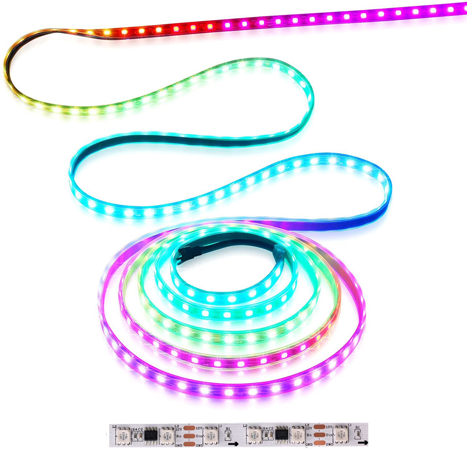 Dream color addressable RGB 5050 fita luz tira de luces led 30led 60leds/m ws2811 light 5m 12v Waterproof IP65 IP67 LED STRIPS