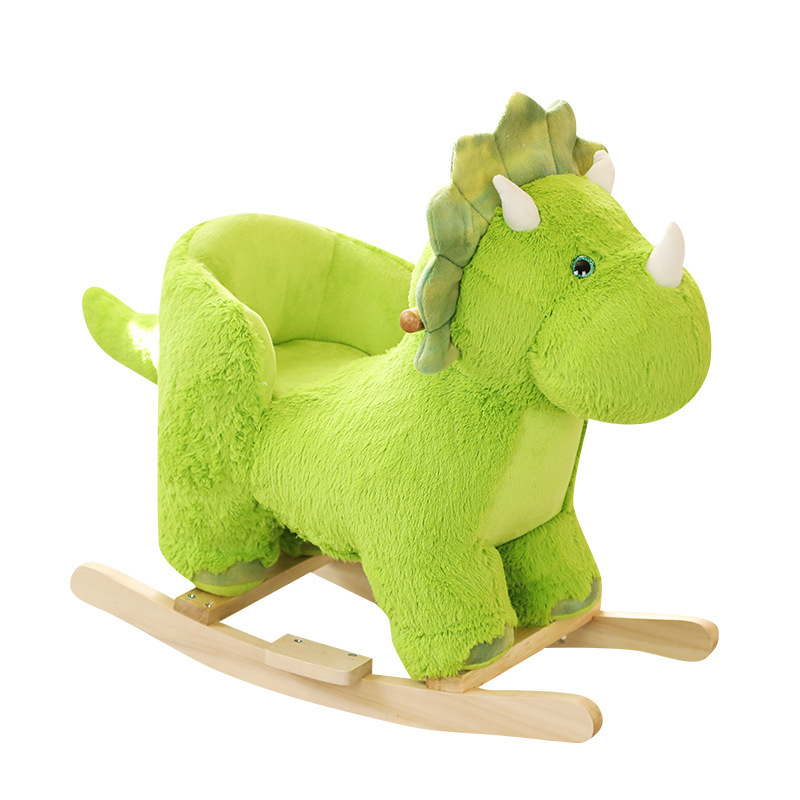 SeaMind Funny Kids Wooden Dinosaur Rocking Horse with Soft Plush and Music Box for Bouncers & Jumpers