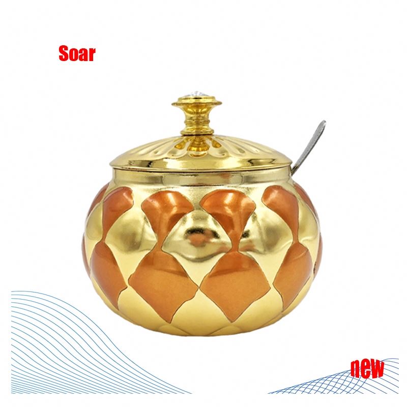 Arabic turkish colored seasoning sugar pot with spoon and lid stainless steel sugar bowl