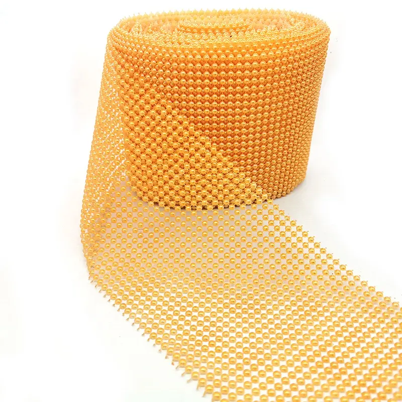 Trims For Factory Direct Sale Orange Color Clothing Accessories Lace Beaded Trim Plastic Pearl Mesh Fabric For Top Leggings Decoration