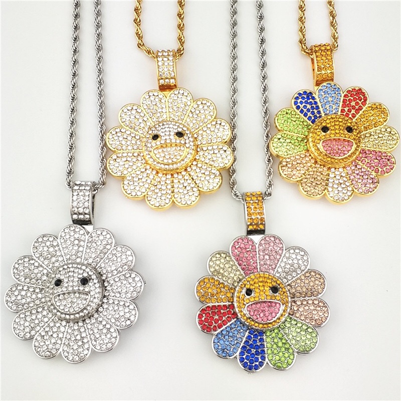 Dubai Fashion New Hot Sale Alloy Gold Plated Sunflower Hip Hop Necklace Sun Flower Pendant Necklace