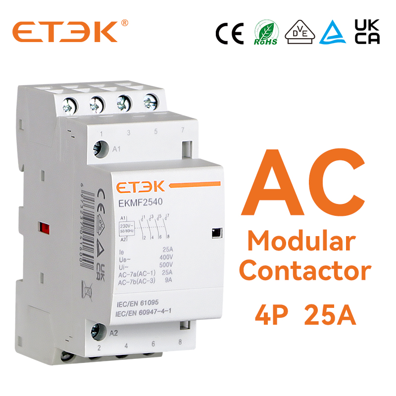 Модульный автоматический контактор переменного тока ETEK EKMF 4P 25A 4NO Coil 230VAC Din Rail