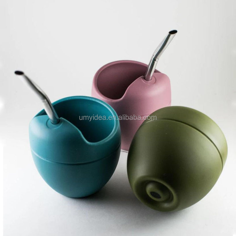 2019 Thick Wall Silicone Rubber Yerba Mate Gourd Cup With Stainless Steel Mate Bombilla Straw