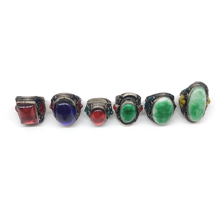 Natural Gemstone Old Silver Jewelry Adjustable Ring handmade Single Jade Stone Pigeon Eggs Rings