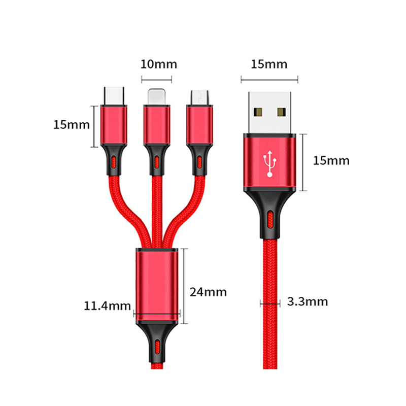 Новый дизайн 2019, USB-кабель 3 в 1 для быстрой зарядки мобильного телефона, нейлоновый кабель для iPhone и Android