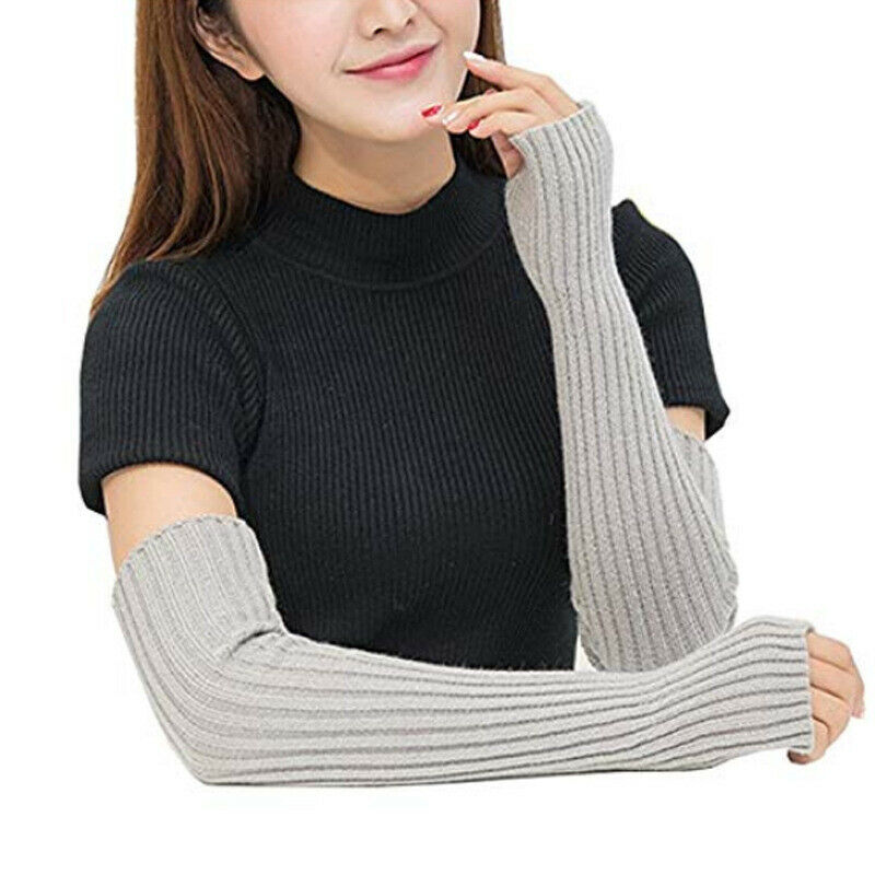 Low MOQ High-quality Womens Winter Gloves 50cm Arm False Sleeve Half-Finger Mitten Knitted Cotton Gloves