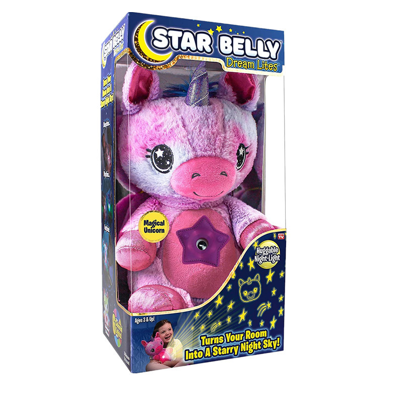 Amazon Hot Sell Projection Star Belly Dream Lite Sleeping Comfort Sleep Glow Soft Plush Toys