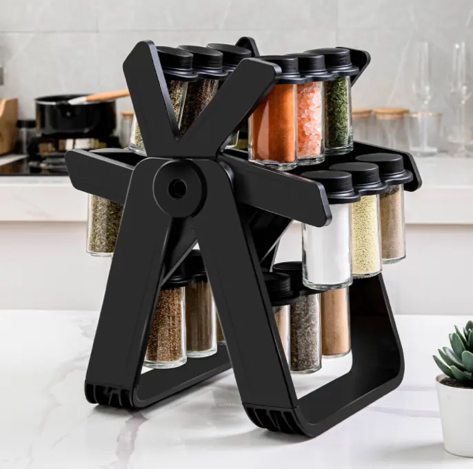 2022 new arrive Hot selling 18 Cans Rotating Ferris Wheel Spice Condiment Glass Seasoning Rack Set