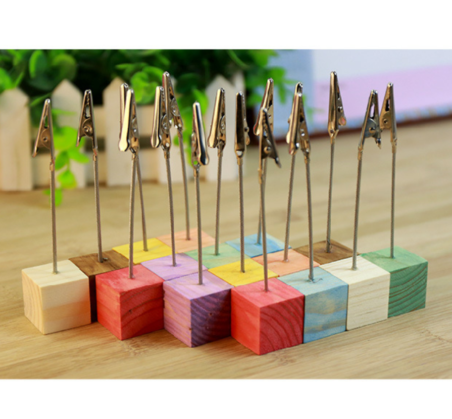 Simple style office message folder clips multicolor log wooden Memo clip card holder