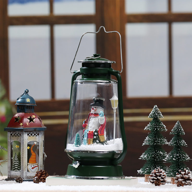 farola de nieve navidad led light illuminated musical tabletop Christmas snow man lantern
