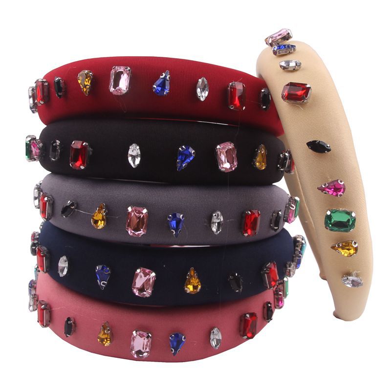 2019 stylish headband for women pain forehead head band with coloured diamond sponge hair band