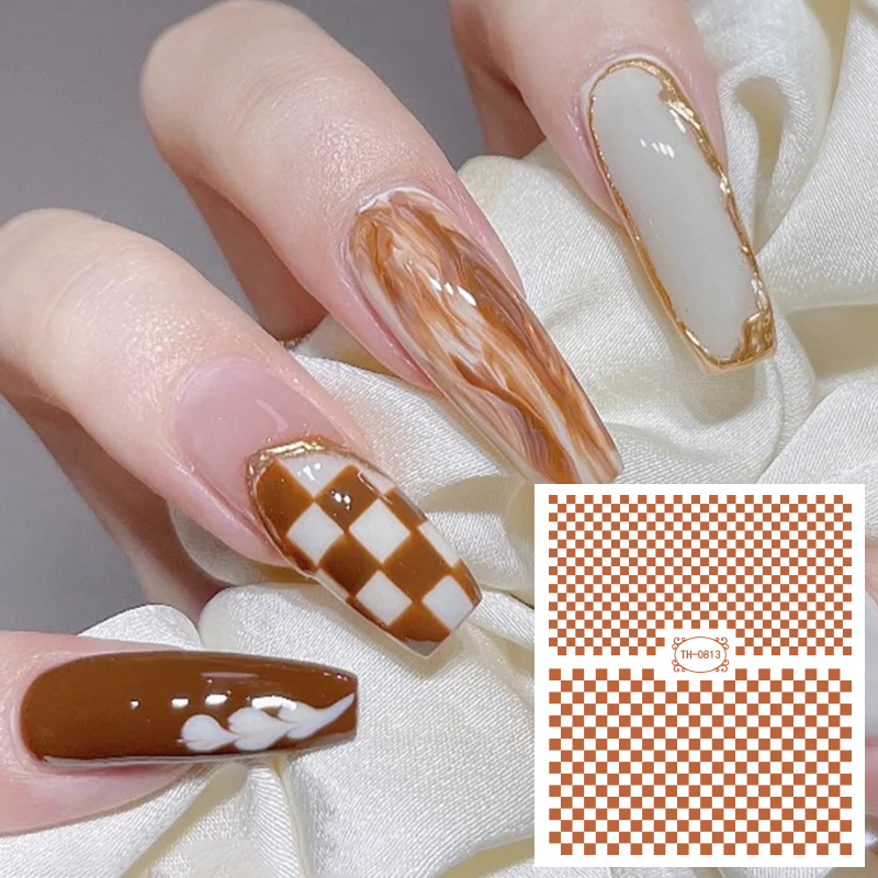 Beautysticker Hot Sale Transfer Nail Art Stickers 3d Nail Decal Black checkered nail art sticker