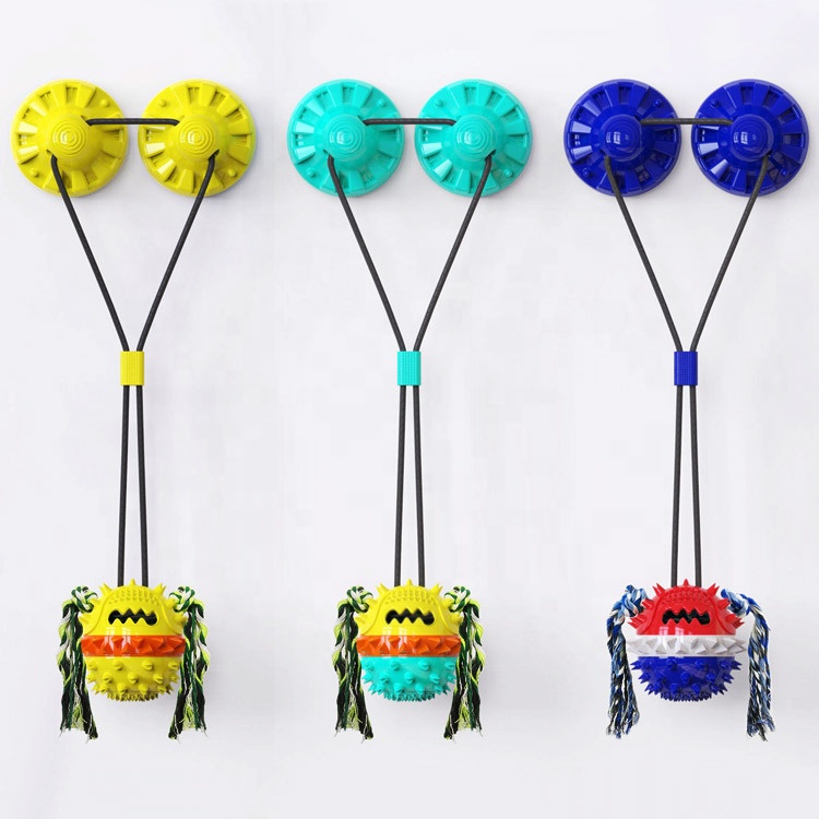 Wholesale manufacture interactive funny squeaky suction cups chew dog toy.