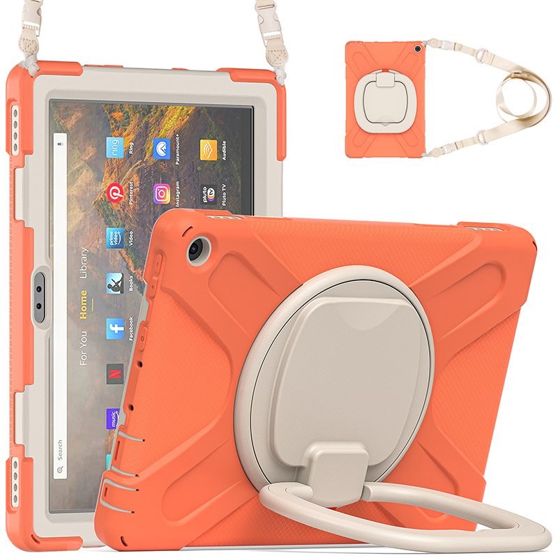 Rotatable 360 handle grip stand silicone shockproof tablet cover for Amazon Kindle Fire HD 10 2021 hard case with shoulder belt