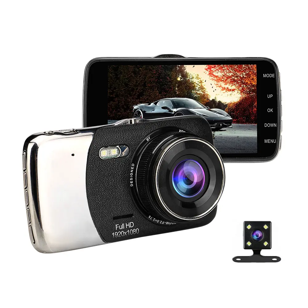 Full HD 1080P ночное виденье Автомобильная камера с возможностью съемки видео 4 дюймов IPS сенсорный экран dual dash cam передний и задний автомобильный черный ящик