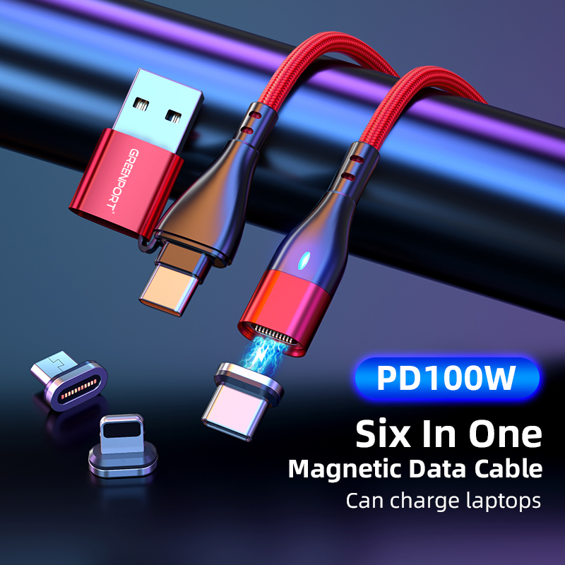 PD 100w type c magnetic charging cable usb wholesale low price 6 in 1 USB A phone charger data cable for micro/type c/ios
