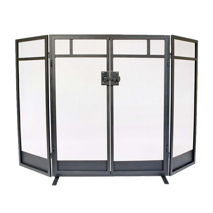 137cmWx86cmH Mission fireplace screen fence spark guard Metal wrought iron frame mesh hearth accessory matte black