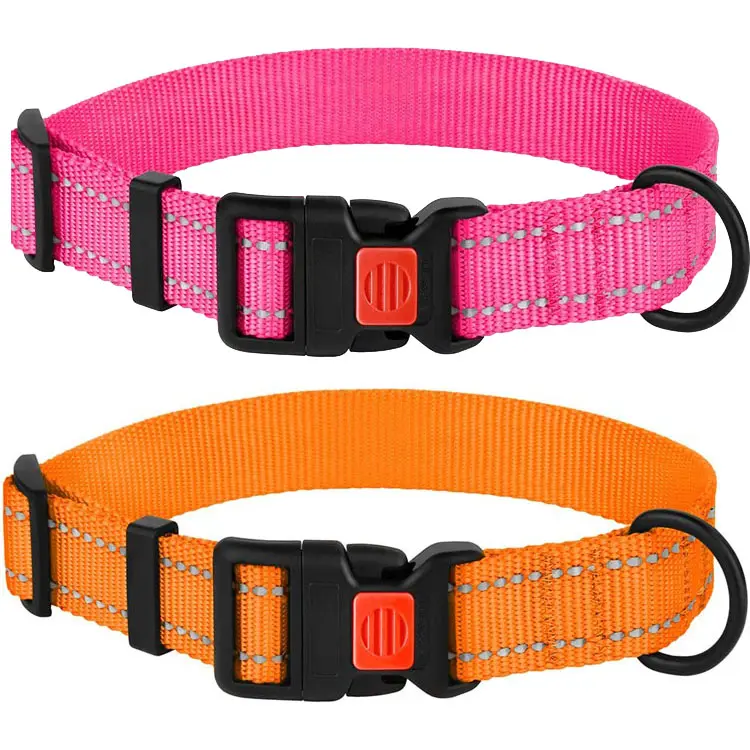 Best selling Orange Safety Reflective adjustable Outdoor Walking Running nylon collars for dogs and cats